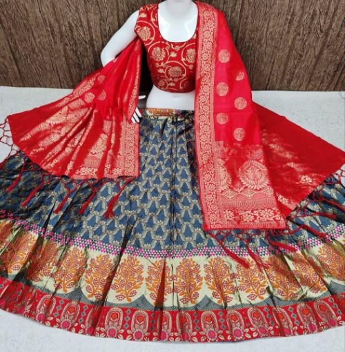 Indian Banarasee Brocade Lehenga With Silk Top & Net Dupatta - Etsy | Half  saree, Lehenga saree design, Half saree designs